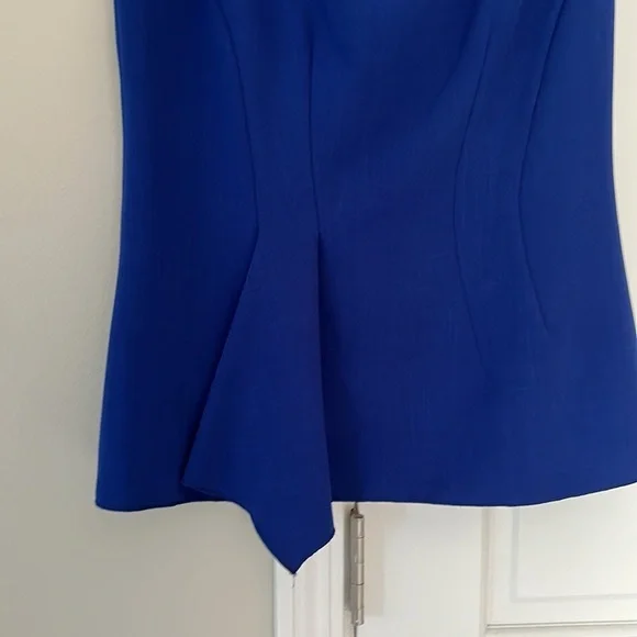 Anne Klein Sleeveless Blouse Peplum Drape Asymmetrical Detail Royal Blue - Picture 2 of 4